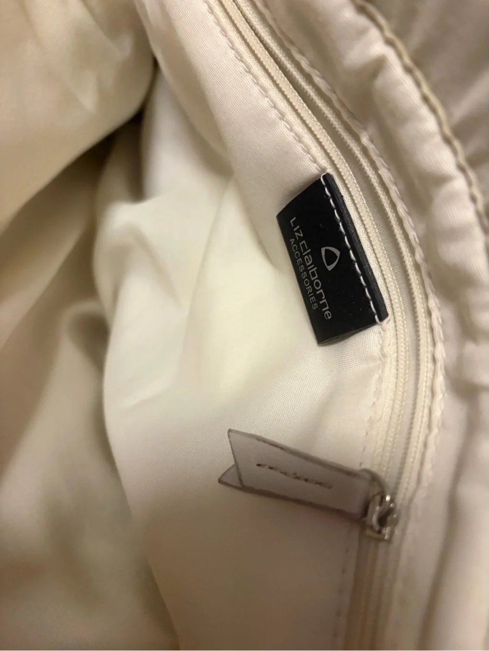 NWOT Liz Claiborne Black Leather Tote with White 'A' Accent